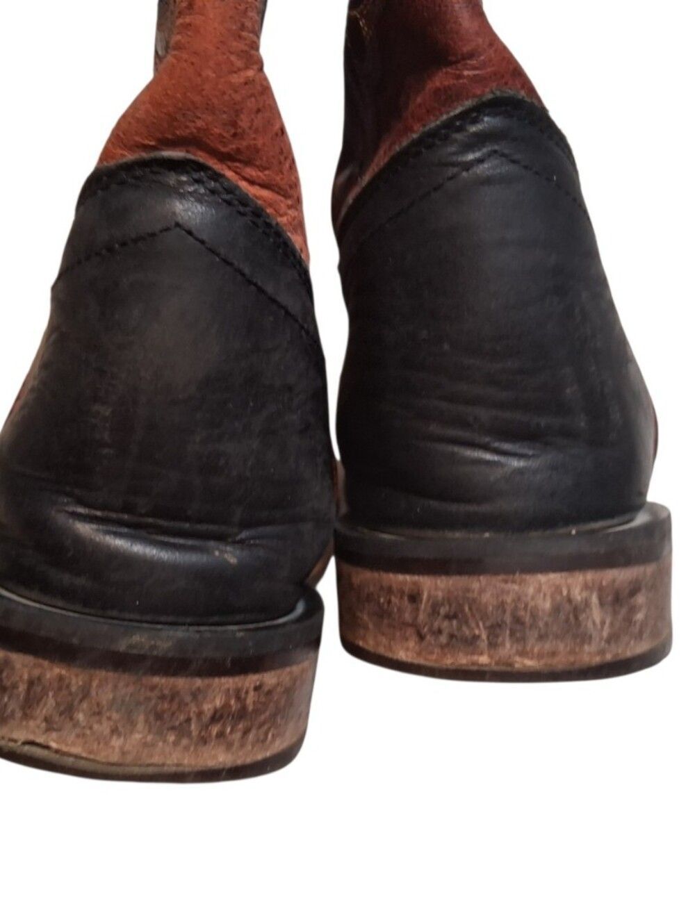 Old West Broad Square Toe Western Cowboy Boots Black & Maroon 2.5D Youth Size - Picture 10 of 14